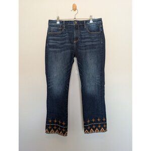 Driftwood Colette Jeans Cropped Embroidered Hem Jeans Size 31 Southwestern Boho